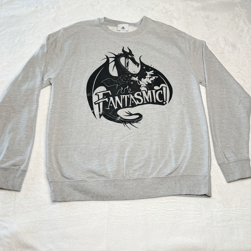 Disney Fantasmic Dragon Sweatshirt Gray Crewneck Adult L Mickey Park Pullover